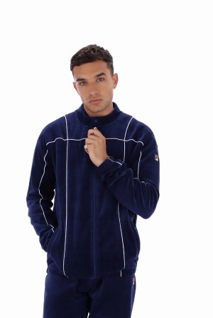 Navy / White Fila Tusk Classic Velour Men Tracksuits | 0375KCFZR