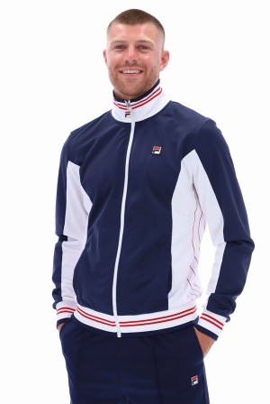 Navy / White / Red Fila Manne Settanta Inspired Zip Men Jackets | 2964QXRMS