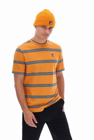 Orange Fila Chapman Yarn Dye Striped Men T-shirts | 9826ALVKR