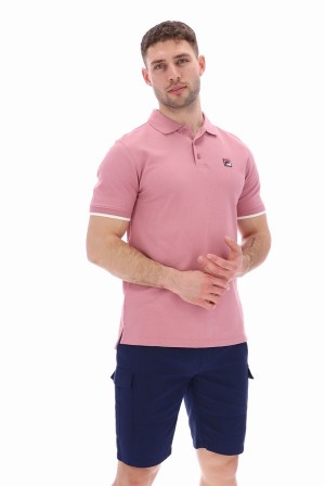 Pink Fila Custom Two Button Tipped Rib Basic Men Polo Shirts | 6581EXCTH