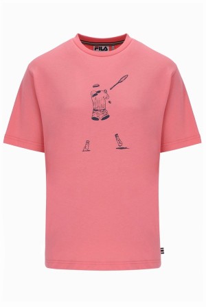 Pink Fila Tennis Player Graphic Men T-shirts | 1405AILWC