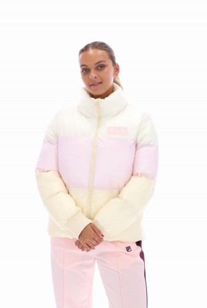 Pink / Light Yellow Fila Greer Quilted Women Jackets | 2196OSMRQ