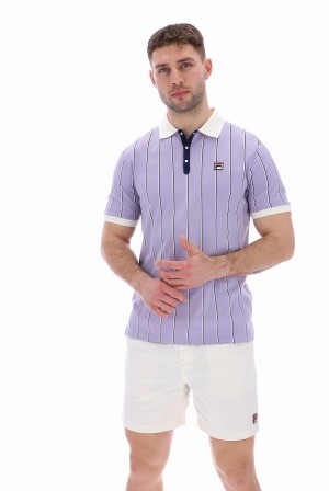 Purple Fila Brett Double Stripe BB1 Men Polo Shirts | 5938MTCFZ