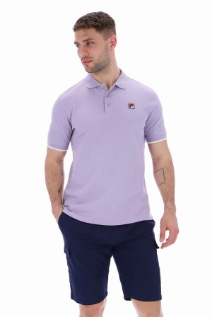 Purple Fila Custom Two Button Tipped Rib Basic Men Polo Shirts | 5316JZOTU