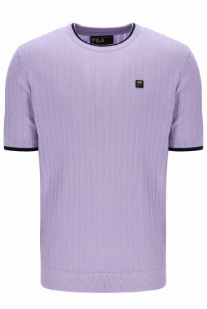 Purple Fila Musso BB1 Knitted Textured Men T-shirts | 3074YAZXG