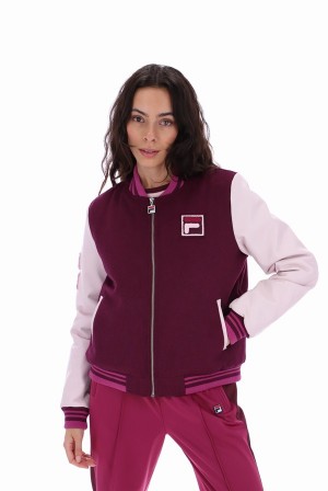 Purple / Burgundy / Dark Red Fila Dixon Varsity Women Jackets | 9238FMWEL