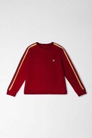 Red / Gold Fila Knitted Crew Women Tops | 2340YCQXN