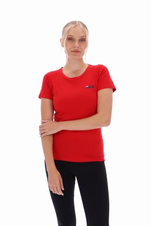 Red / White Fila Cecilia Classic Logo Women T-shirts | 0759GKASP