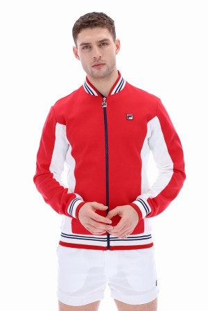 Red / White / Navy Fila Settanta Baseball Men Jackets | 6721EOJRN