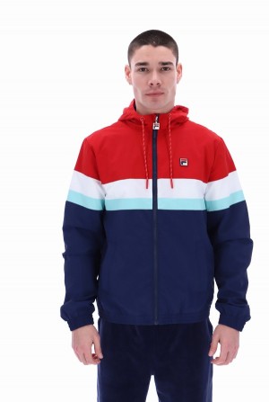 Red / White / Navy Fila Shaan Colour Block Zip Up Men Tracksuits | 1653FRZLA