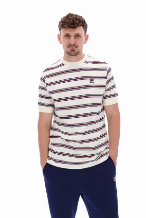 White Fila Bruno Striped Ringer Men T-shirts | 6012NKODS