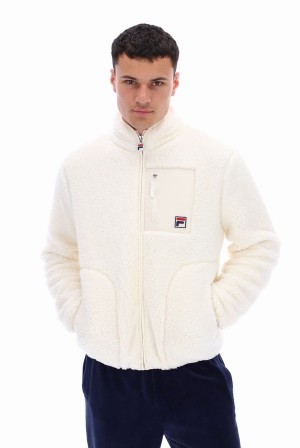 White Fila Cormac Tonal Zip Through Fleece Men Sweatshirts | 1257JDUXO