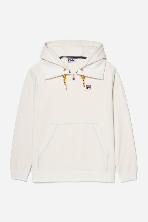 White Fila Half Zip High Neck Men Hoodie | 7394TJPMR