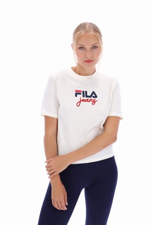 White Fila Janis Boxy Women T-shirts | 1789JGVRY