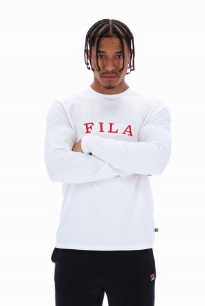 White Fila Kylar Long Sleeved Men Sweatshirts | 8053LRBNV