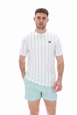 White Fila Lee Pin Striped Men T-shirts | 9506WKSVH