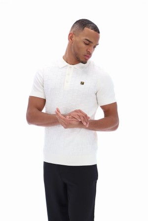 White Fila Lucian Knit Men Polo Shirts | 8931SZYCD