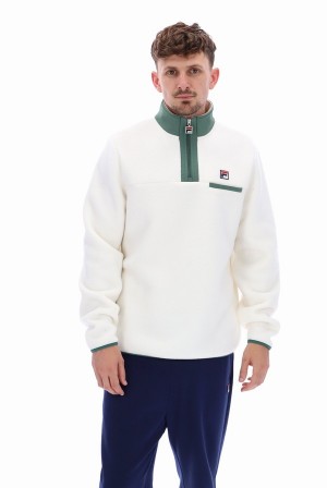 White Fila Oliver 1/2 Zip Up Polar Fleece Men Sweatshirts | 2357UFBEA