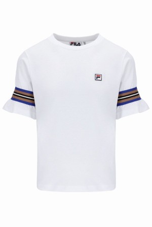 White Fila Puff Sleeved Women T-shirts | 0376ZPRAU