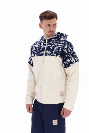 White Fila Qway Fabric Mix Fleece Men Jackets | 1297QNWJG