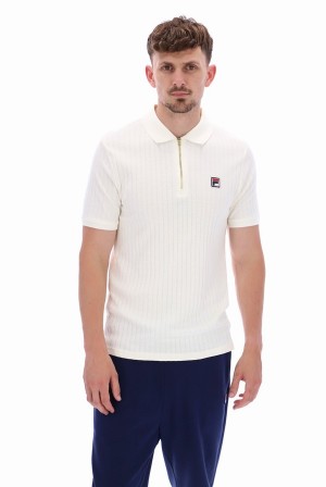 White Fila Rufus Textured Stripe Men Polo Shirts | 8106OGWMR