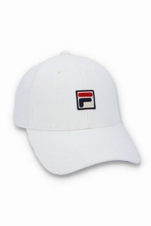 White Fila Shylo Corduroy Baseball Men Caps | 7042AHUXT