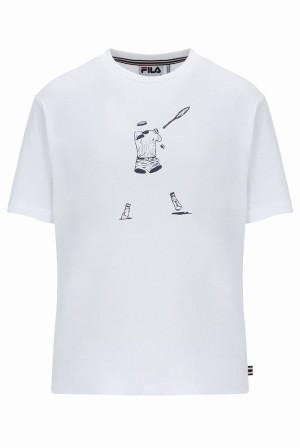 White Fila Tennis Player Graphic Men T-shirts | 1086EZDHK