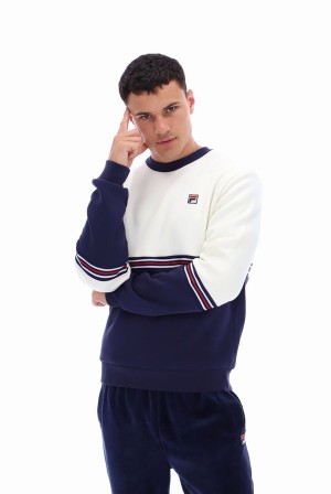 White / Navy Fila Attwood Colour Block Men Sweatshirts | 8265EHADC