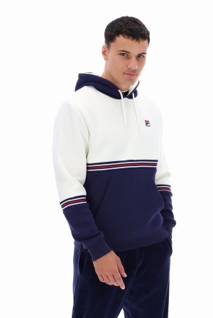 White / Navy Fila Ralph Colour Block Men Hoodie | 7235JPMGQ