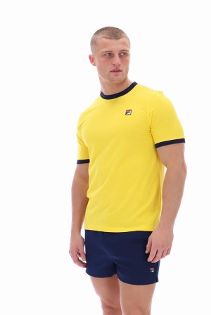 Yellow Fila Marconi Essential Ringer Men T-shirts | 6710KRENQ