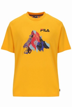 Yellow Fila Mountain Peak Graphic Men T-shirts | 2410JCKDV