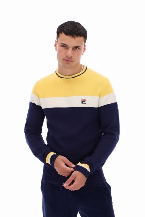 Yellow / White / Black Fila Alden Textured Knitted Colour Block Men Sweatshirts | 0431YGTBU