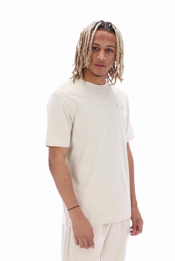 Beige Fila Benjiman Sleeve Men T-shirts | 7180PYESA