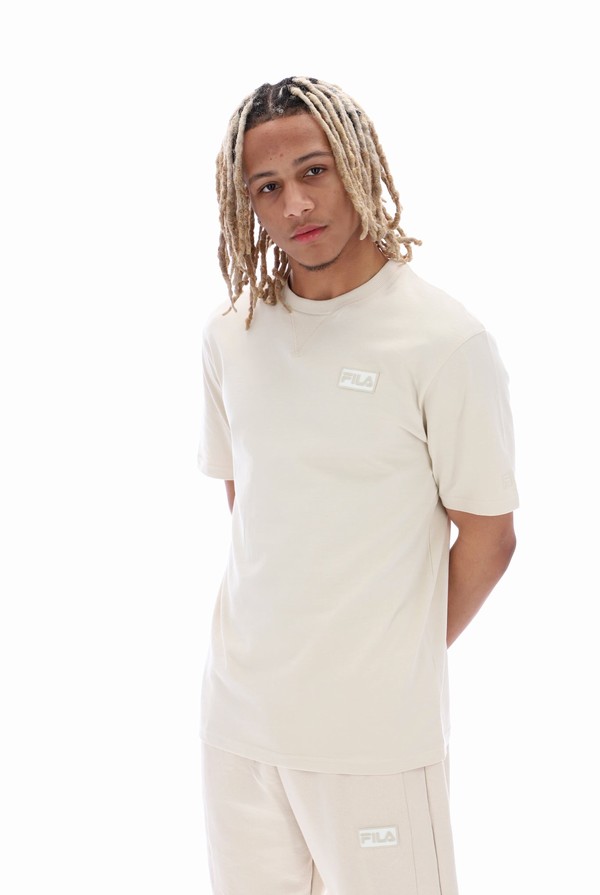 Beige Fila Benjiman Sleeve Men T-shirts | 7180PYESA