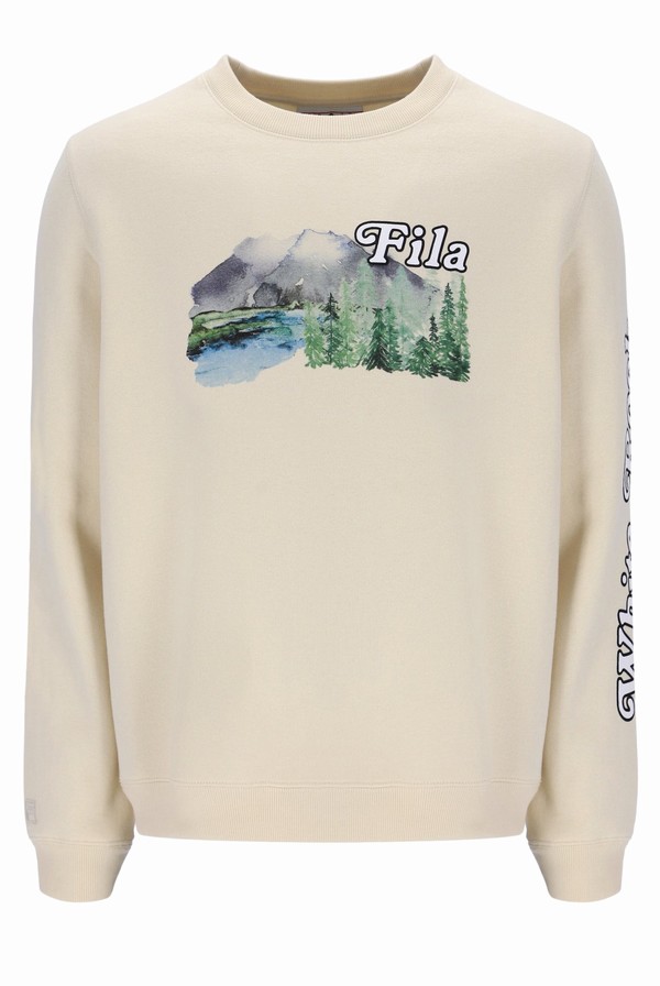 Beige Fila Len Graphic Crew Men Sweatshirts | 3620EQKCR