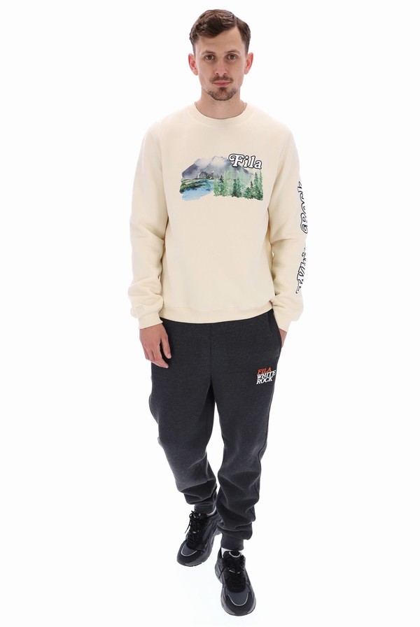 Beige Fila Len Graphic Crew Men Sweatshirts | 3620EQKCR