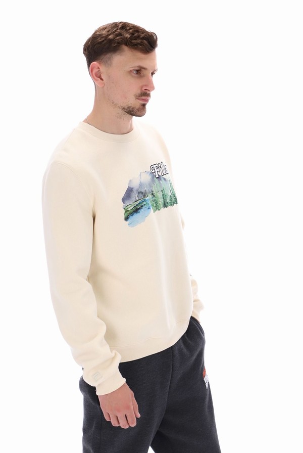 Beige Fila Len Graphic Crew Men Sweatshirts | 3620EQKCR