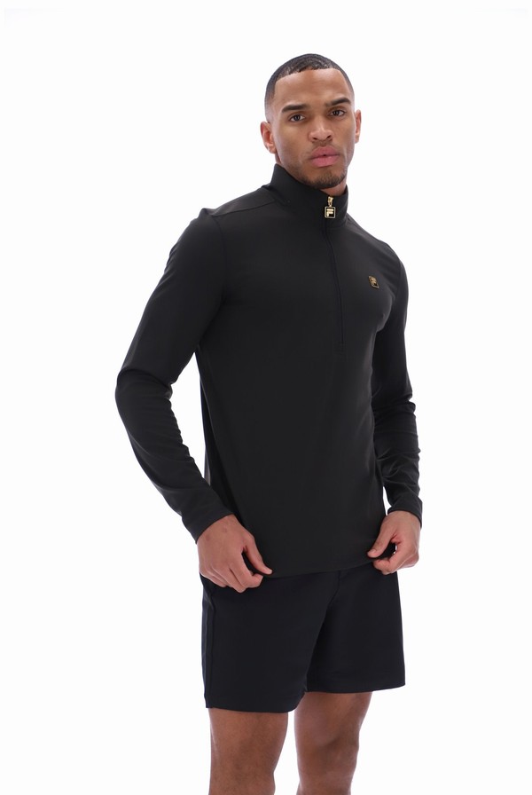 Black Fila Archer Half Zip Midlayer Men Sweatshirts | 1563RNYPG