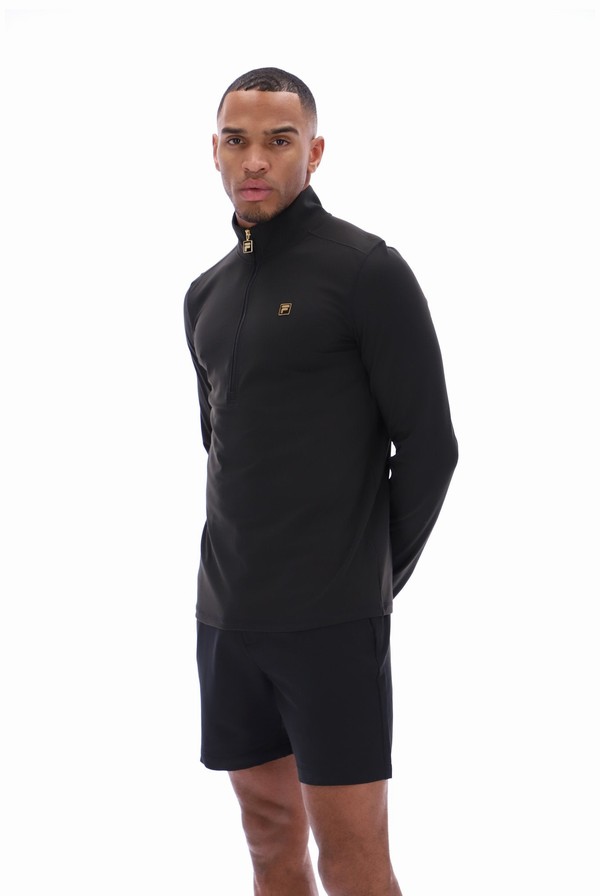 Black Fila Archer Half Zip Midlayer Men Tracksuits | 4908TZEKR