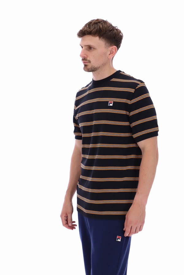 Black Fila Bruno Striped Ringer Men T-shirts | 1307GSTHR