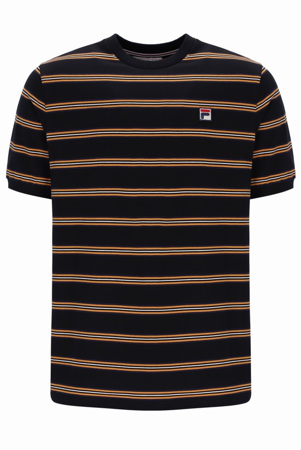 Black Fila Bruno Striped Ringer Men T-shirts | 1307GSTHR