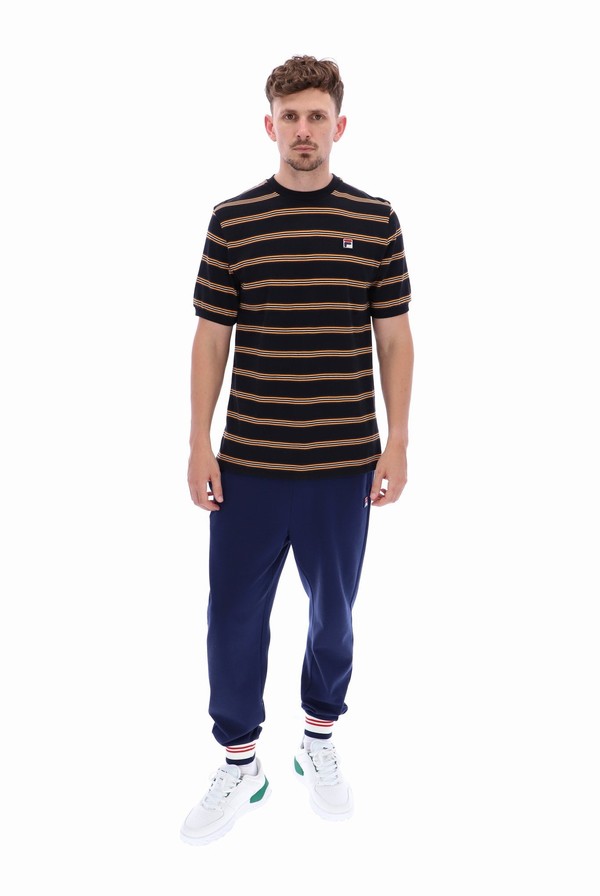 Black Fila Bruno Striped Ringer Men T-shirts | 1307GSTHR