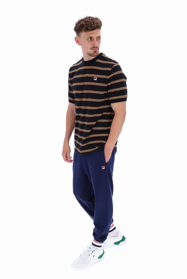 Black Fila Bruno Striped Ringer Men T-shirts | 1307GSTHR