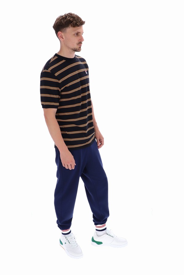 Black Fila Bruno Striped Ringer Men T-shirts | 1307GSTHR