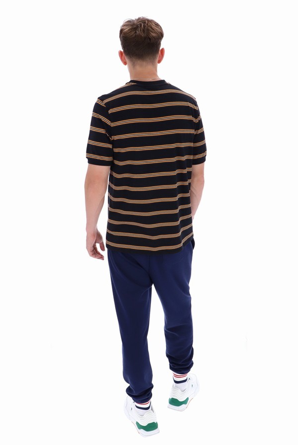 Black Fila Bruno Striped Ringer Men T-shirts | 1307GSTHR