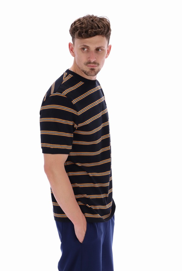 Black Fila Bruno Striped Ringer Men T-shirts | 1307GSTHR