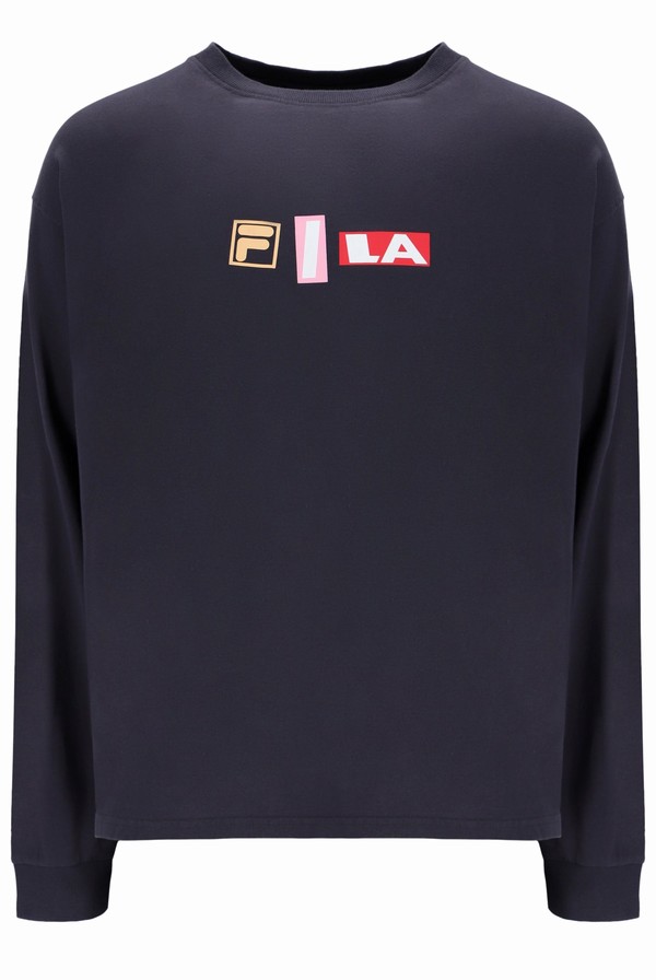 Black Fila Dylan Graphic Long Sleeve Men T-shirts | 4130HAXBW