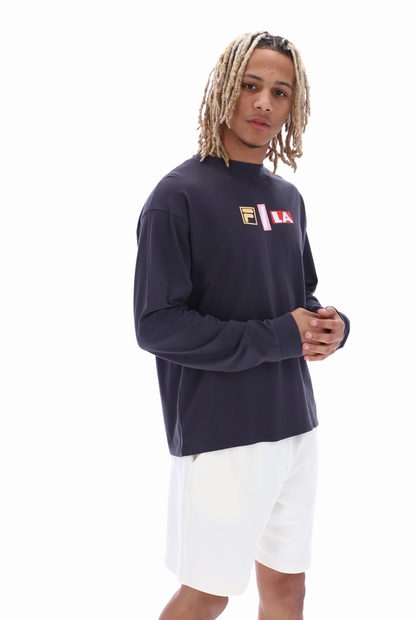 Black Fila Dylan Graphic Long Sleeve Men T-shirts | 4130HAXBW