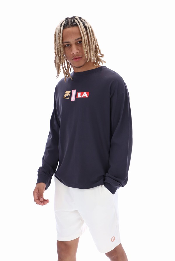 Black Fila Dylan Graphic Long Sleeve Men T-shirts | 4130HAXBW