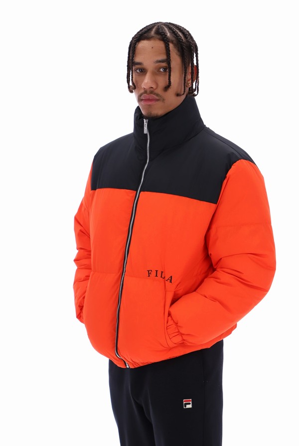 Black Fila Evan Panelled Puffer Men Jackets | 5734WDQZL